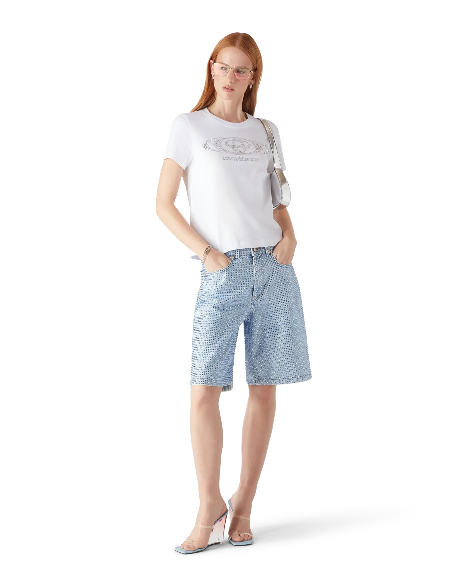 Crystal Warped Logo Fitted Short Sleeve T-Shirt