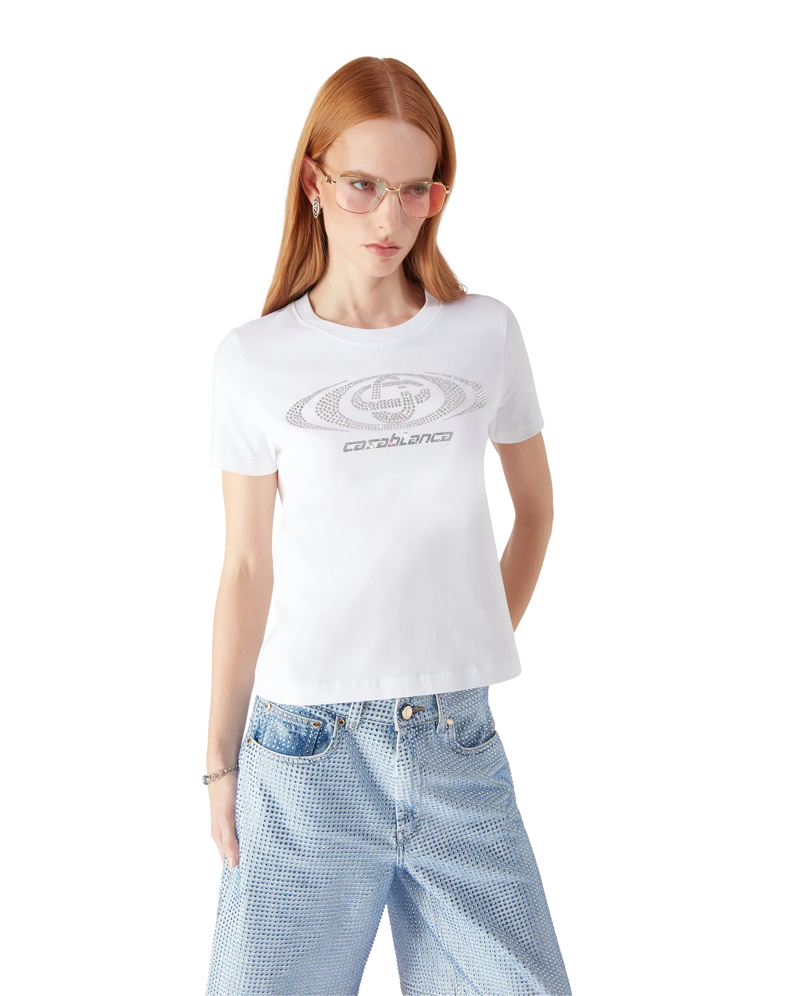 Crystal Warped Logo Fitted Short Sleeve T-Shirt