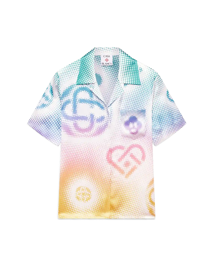 Halftone Logo Short Sleeve Silk Shirt