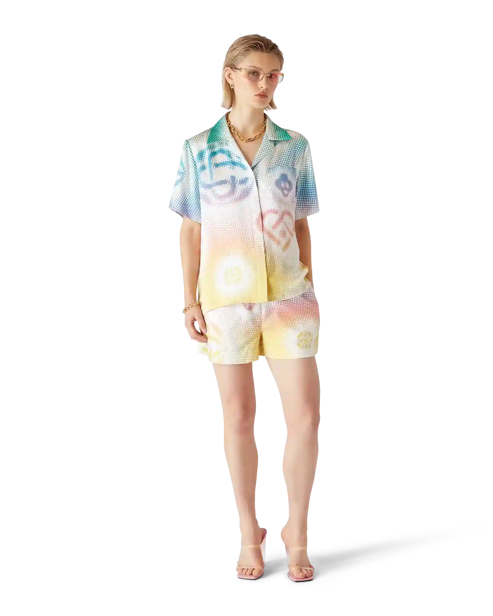 Halftone Logo Short Sleeve Silk Shirt