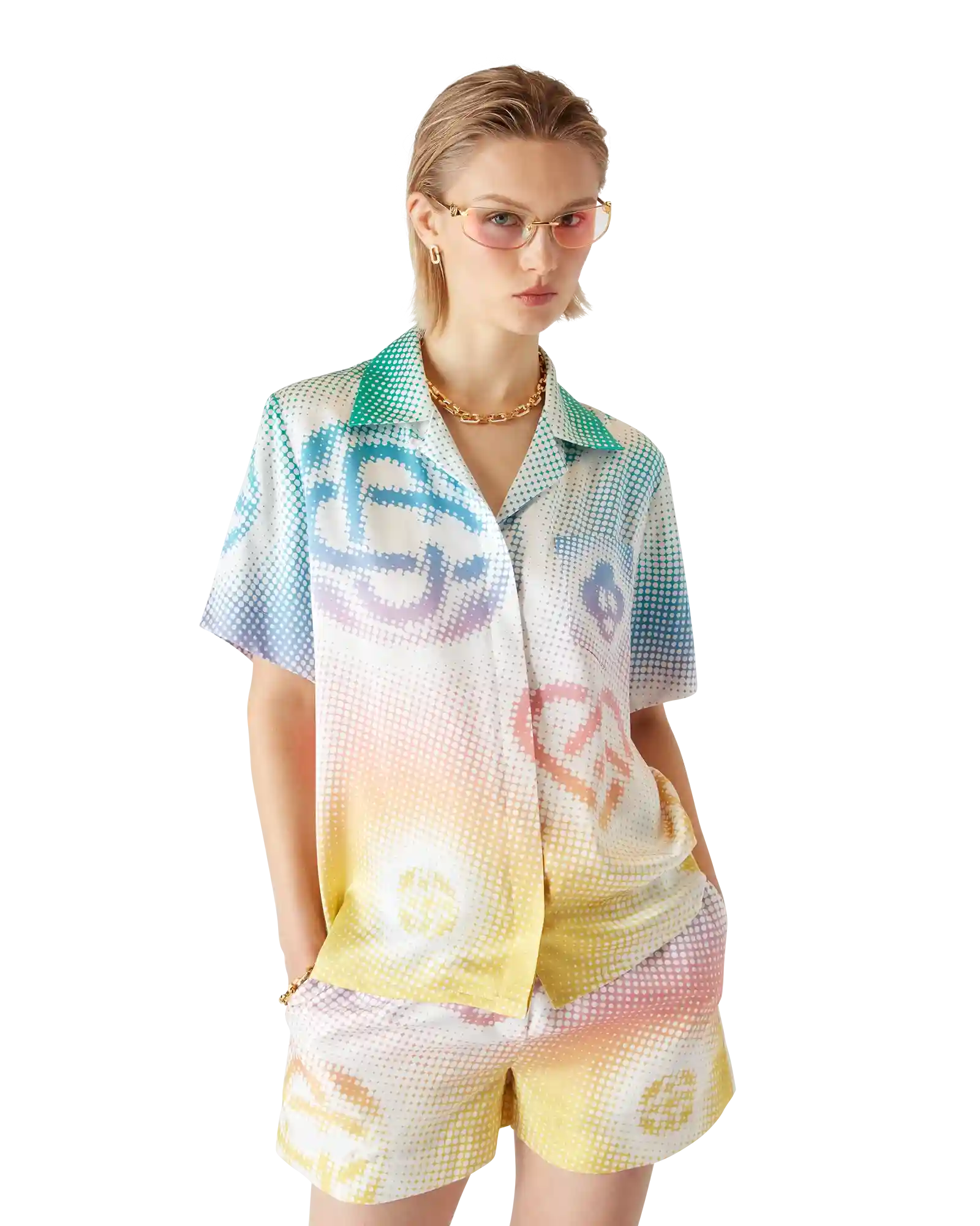 Halftone Logo Short Sleeve Silk Shirt