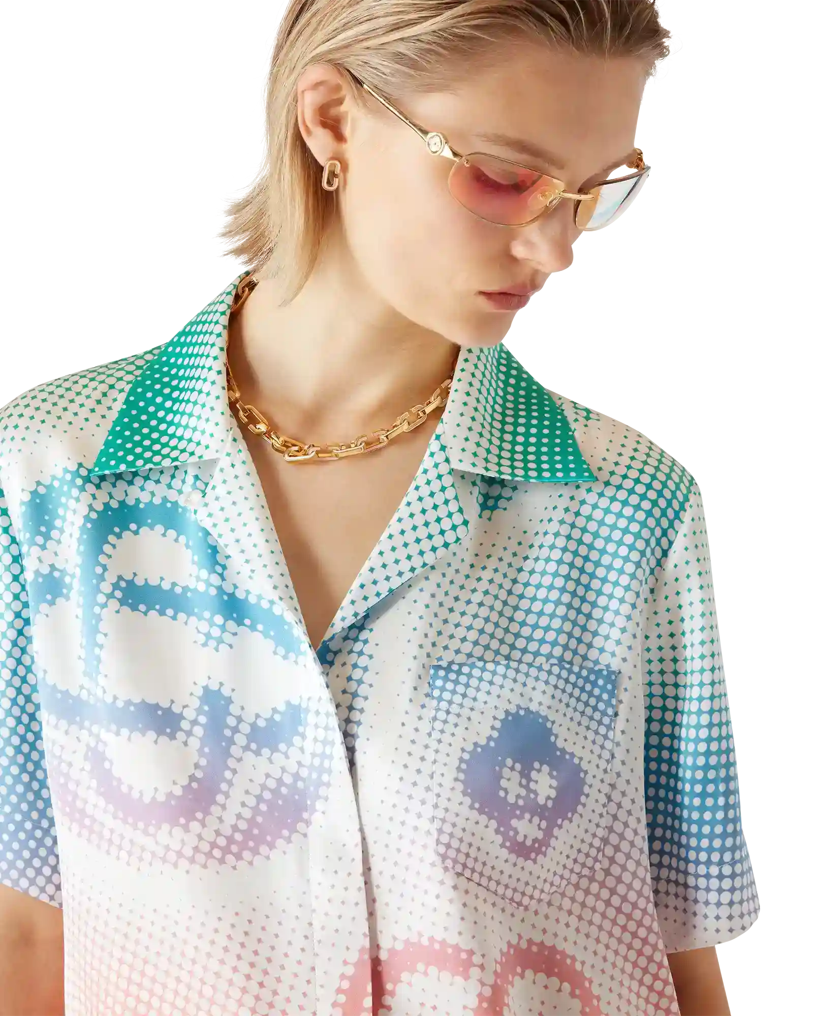 Halftone Logo Short Sleeve Silk Shirt