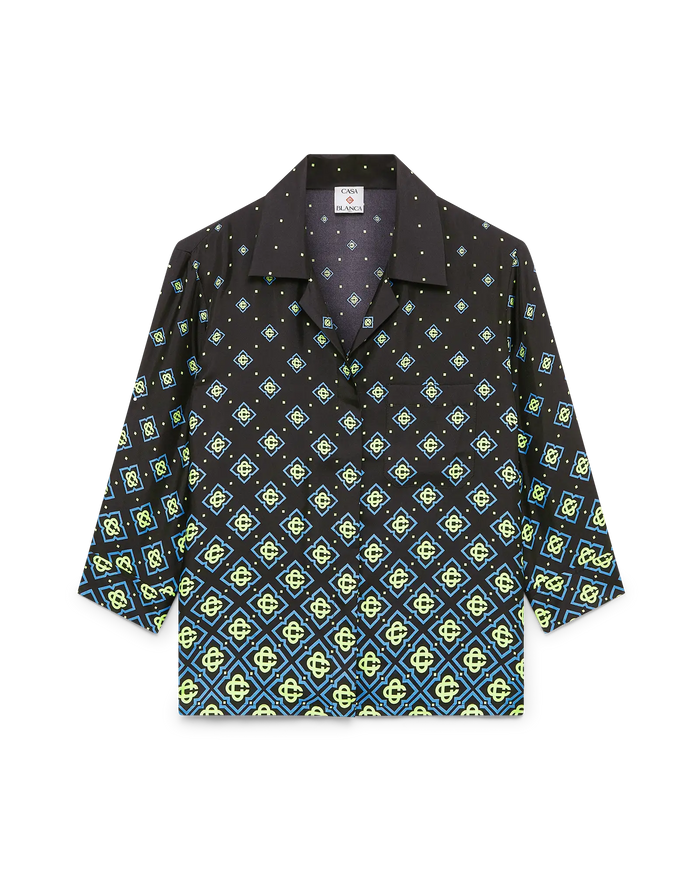 Degrade Monogram Long Sleeve Silk Shirt