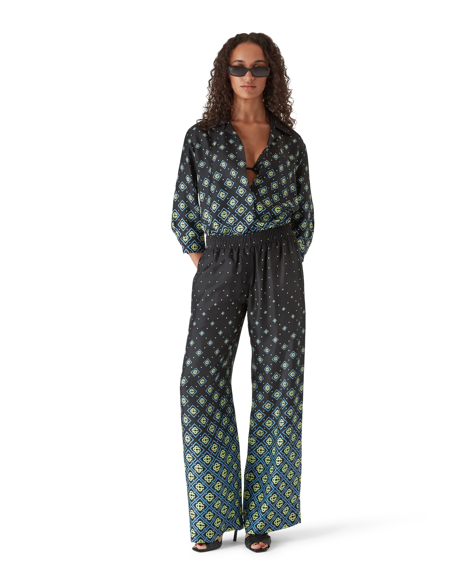 Degrade Monogram Long Sleeve Silk Shirt