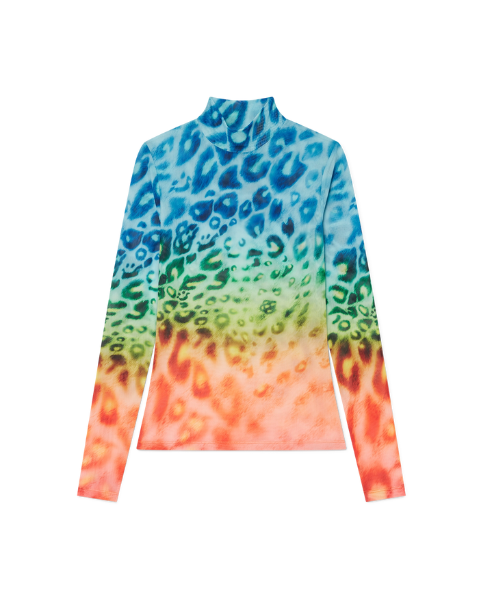Leopard Printed Long Sleeve Mesh Top