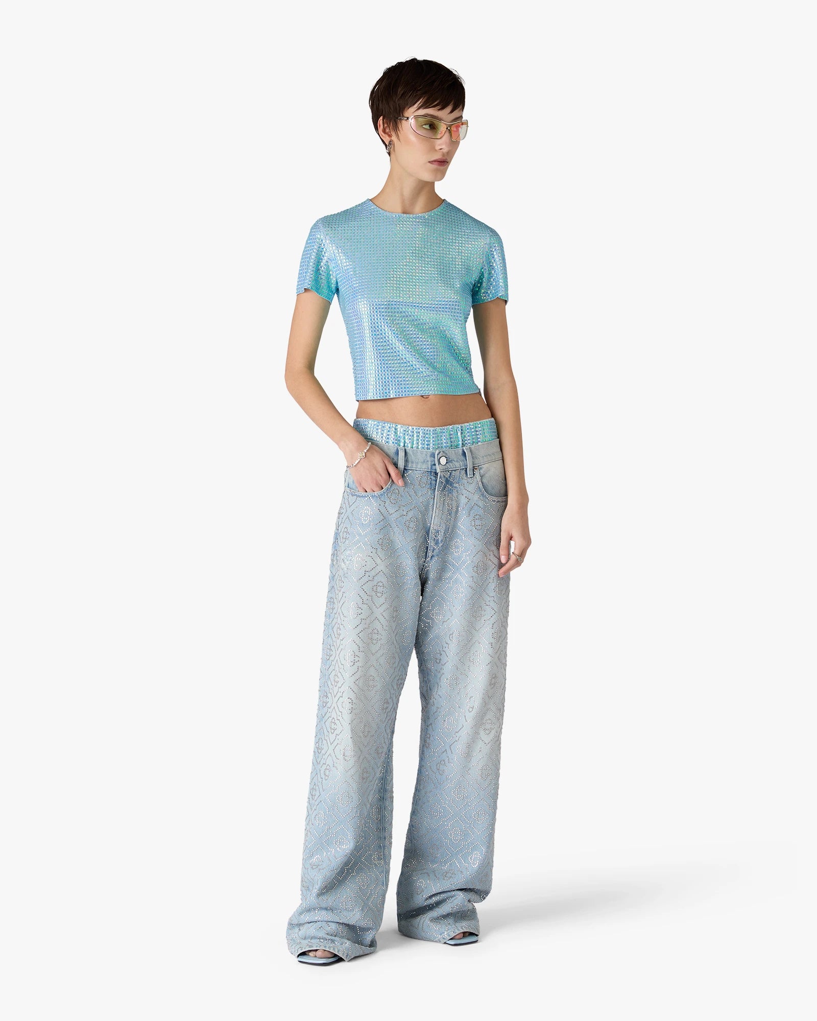 Light Wash Hotfix Baggy Jeans