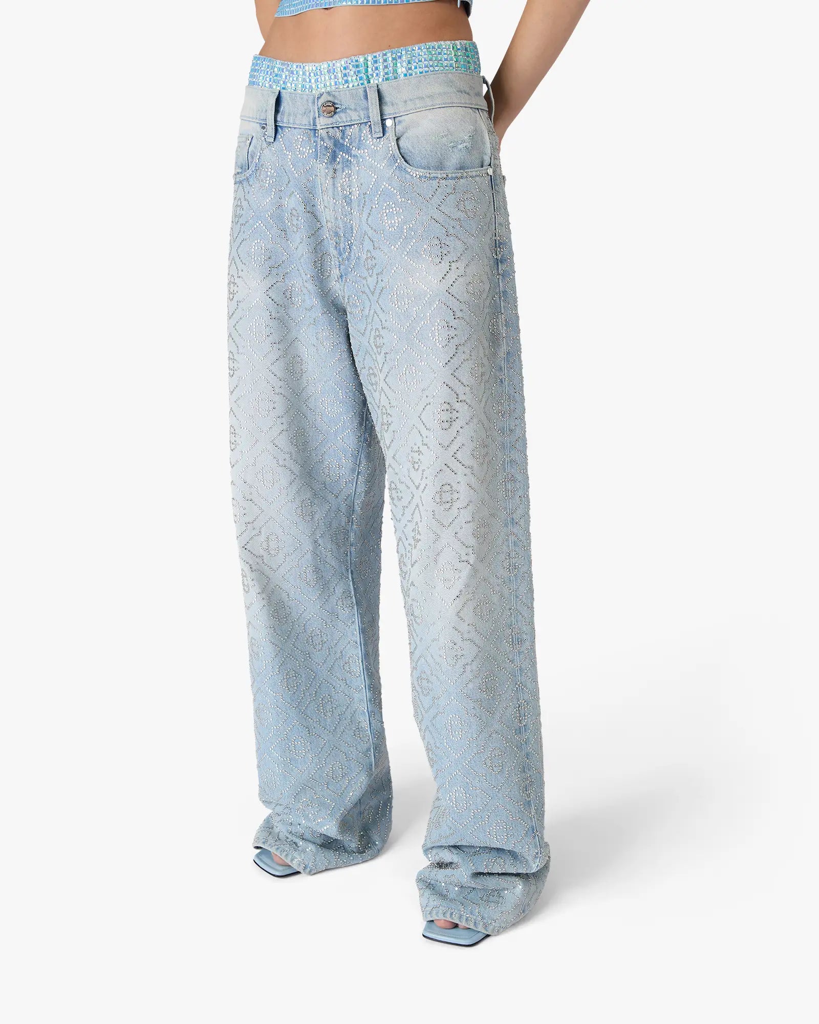 Light Wash Hotfix Baggy Jeans