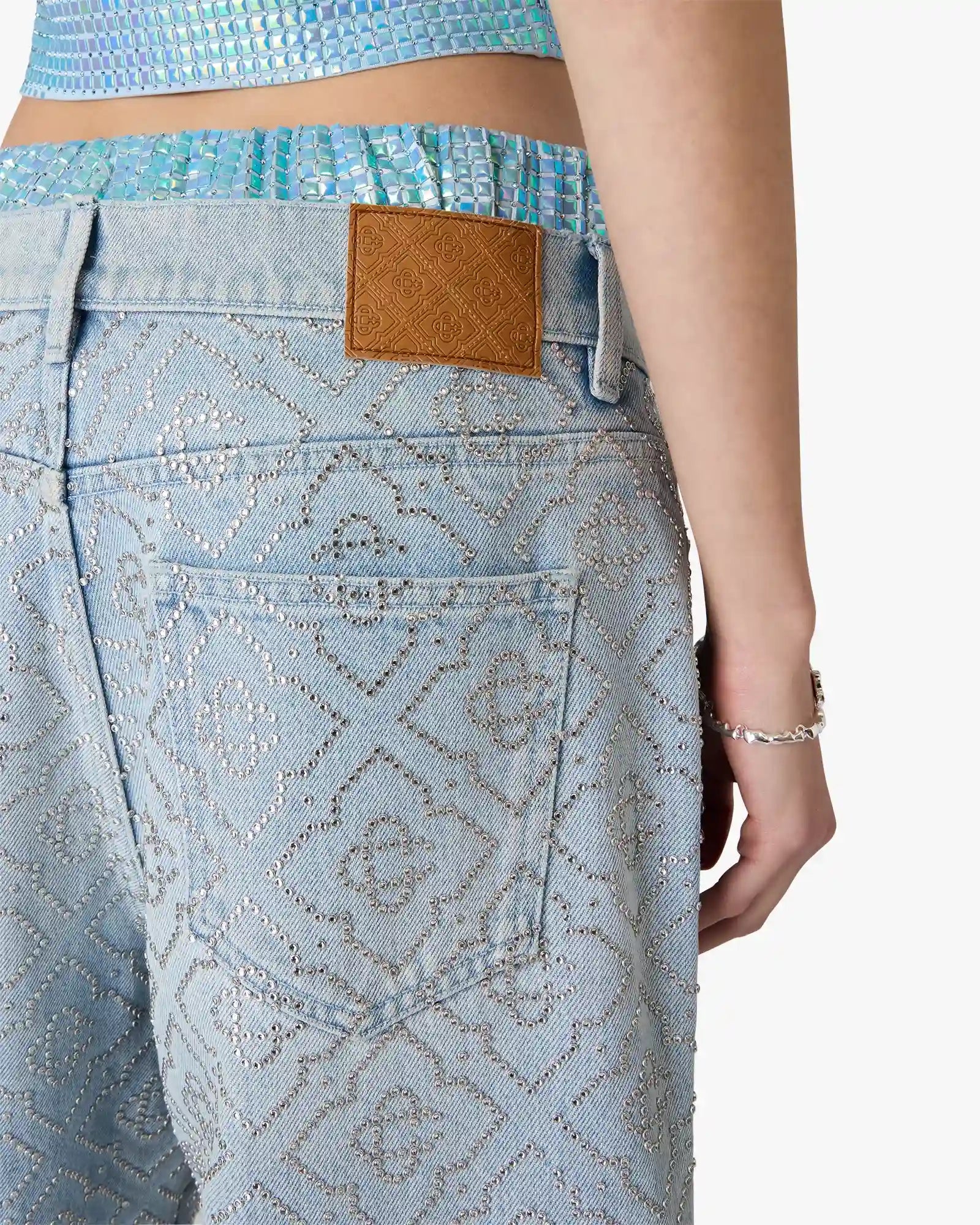 Light Wash Hotfix Baggy Jeans