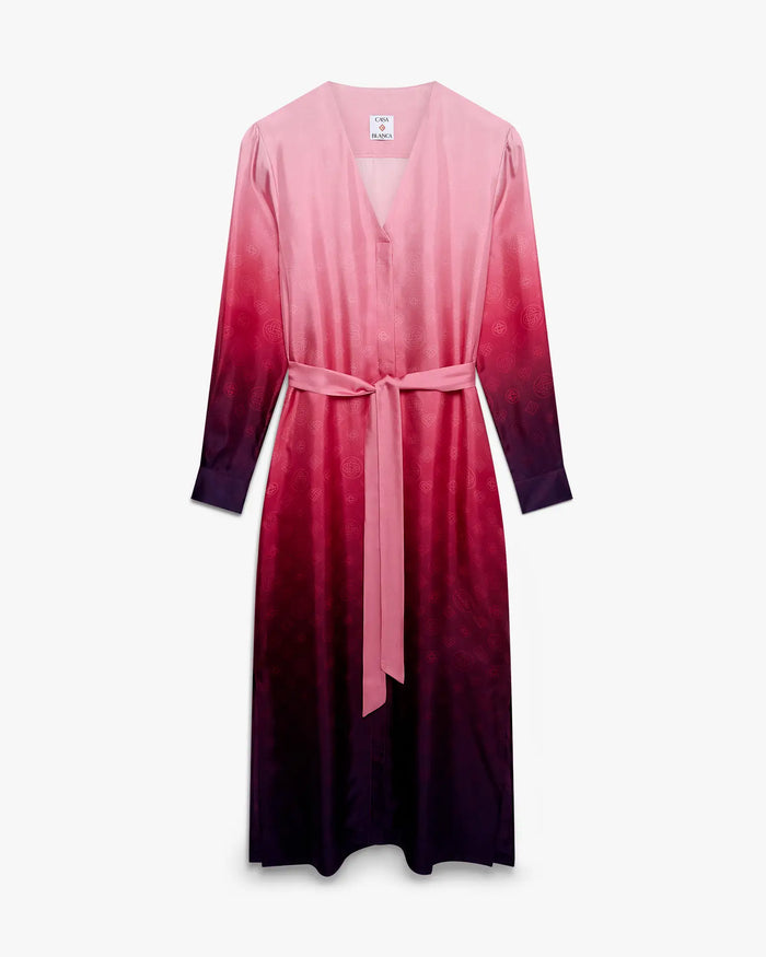 Aubergine Gradient Collarless Silk Shirt Dress