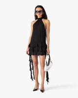 Mini-robe noire en double georgette à volants