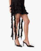 Mini-robe noire en double georgette à volants