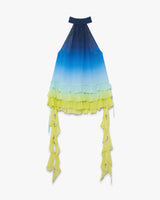 Blue Silk Gradient Double Georgette Ruffle Dress