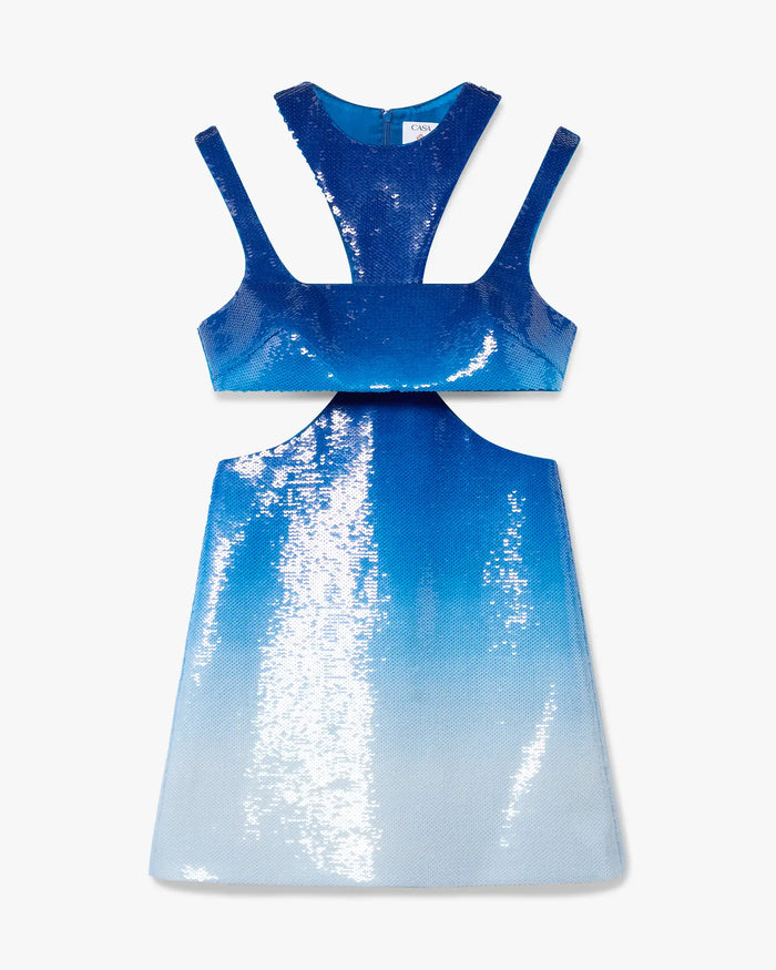 Blue Gradient Sequin Racer Back Mini Dress