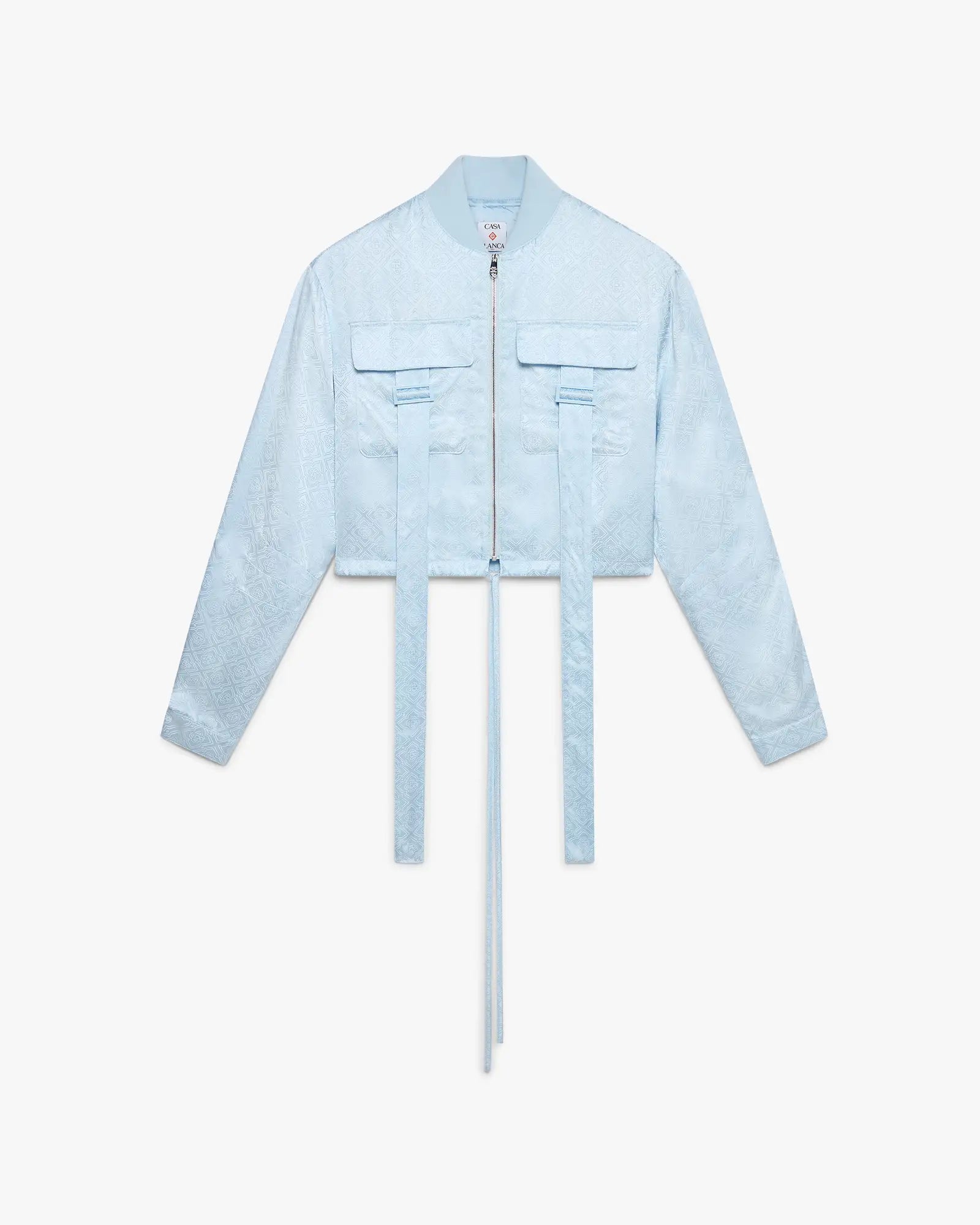 Blue Nuntucket Cropped Satin Bomber Jacket