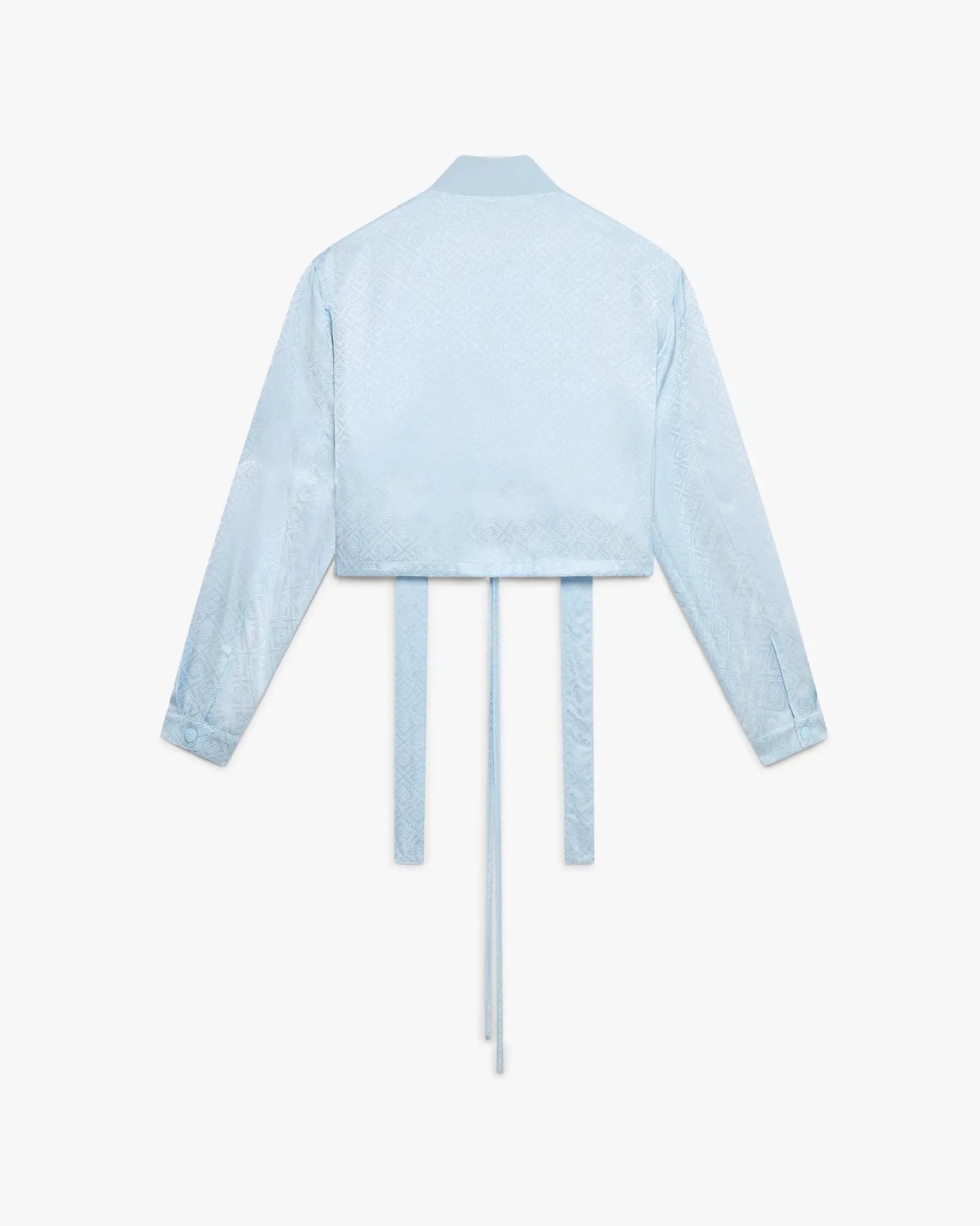 Blue Nuntucket Cropped Satin Bomber Jacket