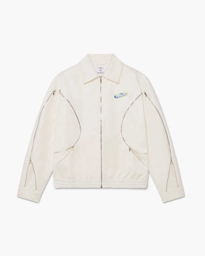 White Zip Cotton Drill Jacket