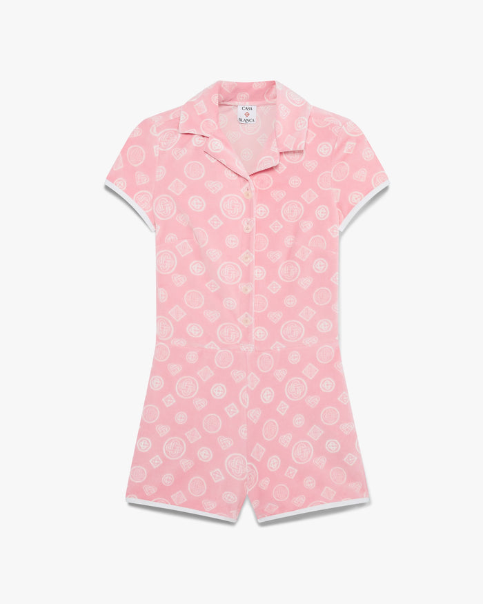 Pink Velour Monogram Playsuit