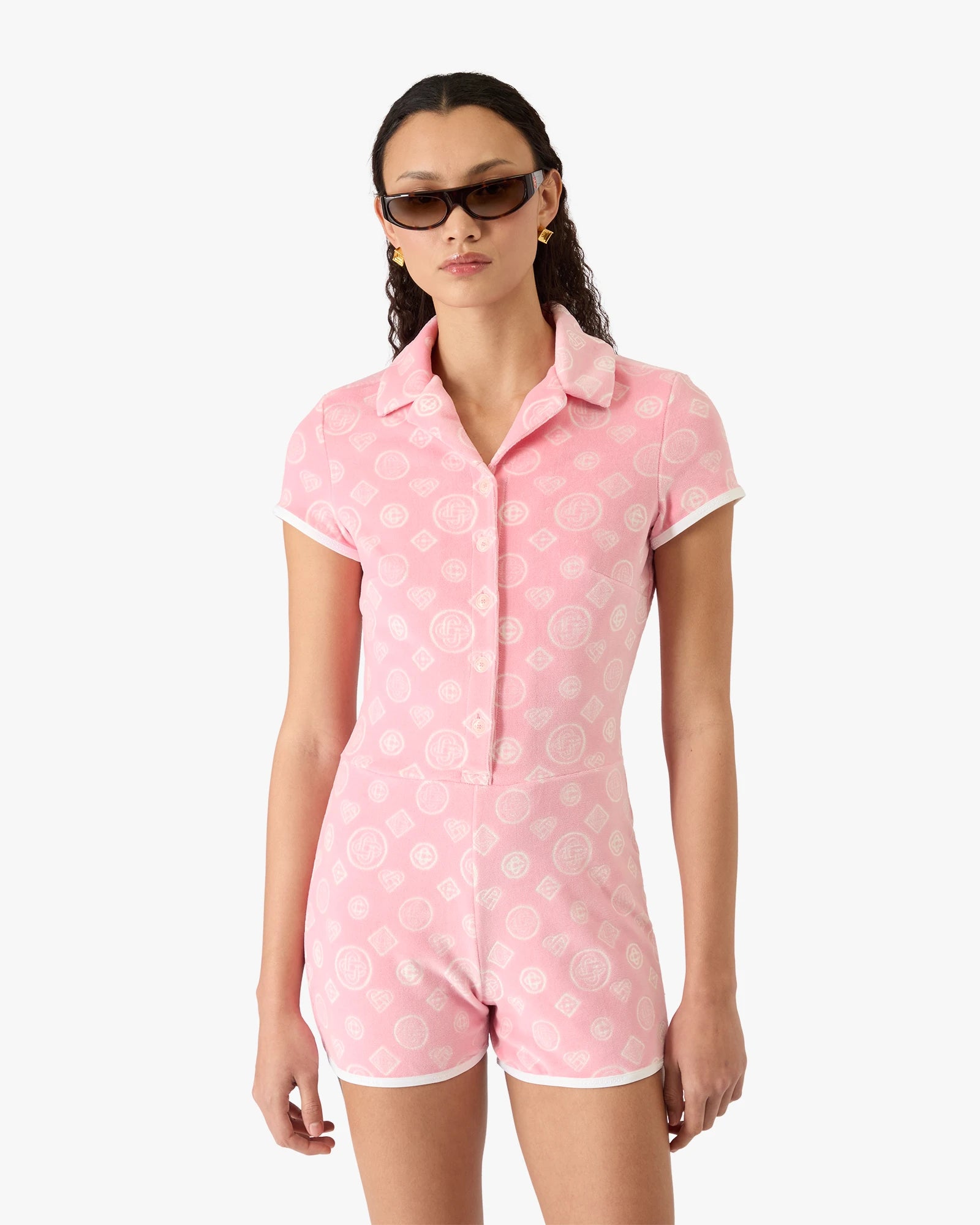 Pink Velour Monogram Playsuit