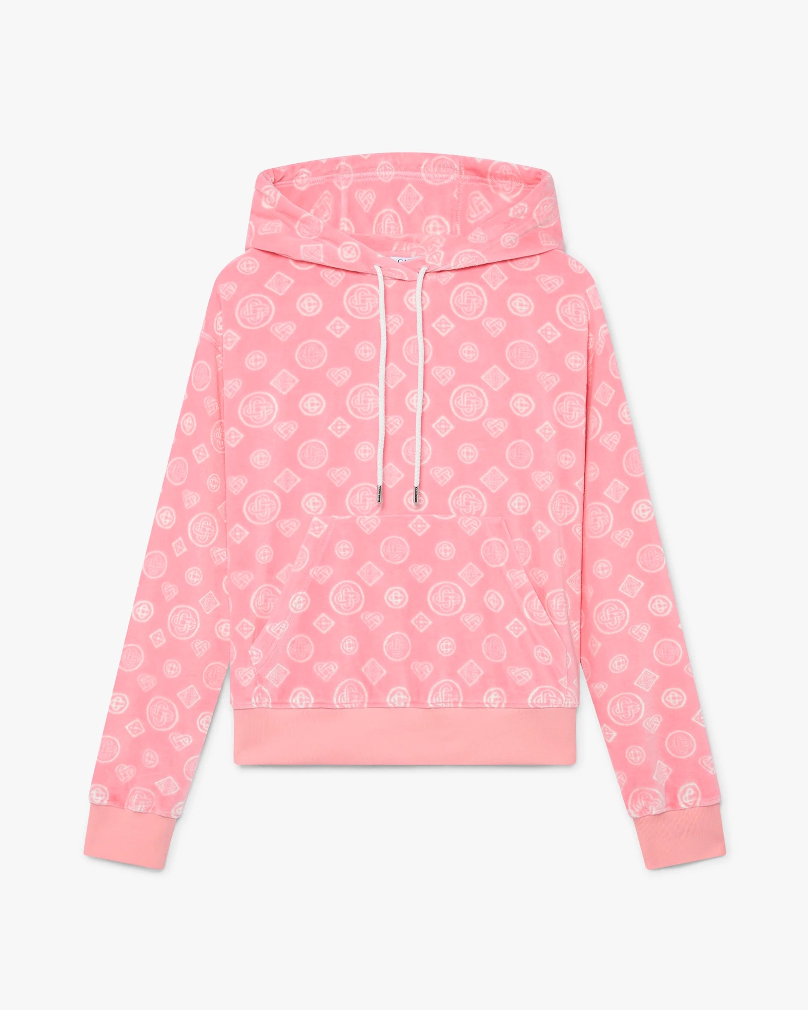 Pink Velour Monogram Hooded Sweatshirt