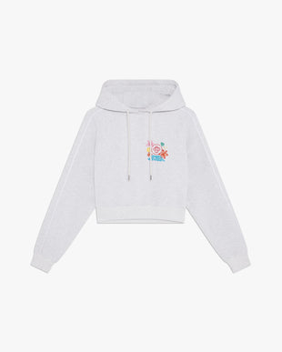 Grey Embroidered Cropped Hooded Sweatshirt