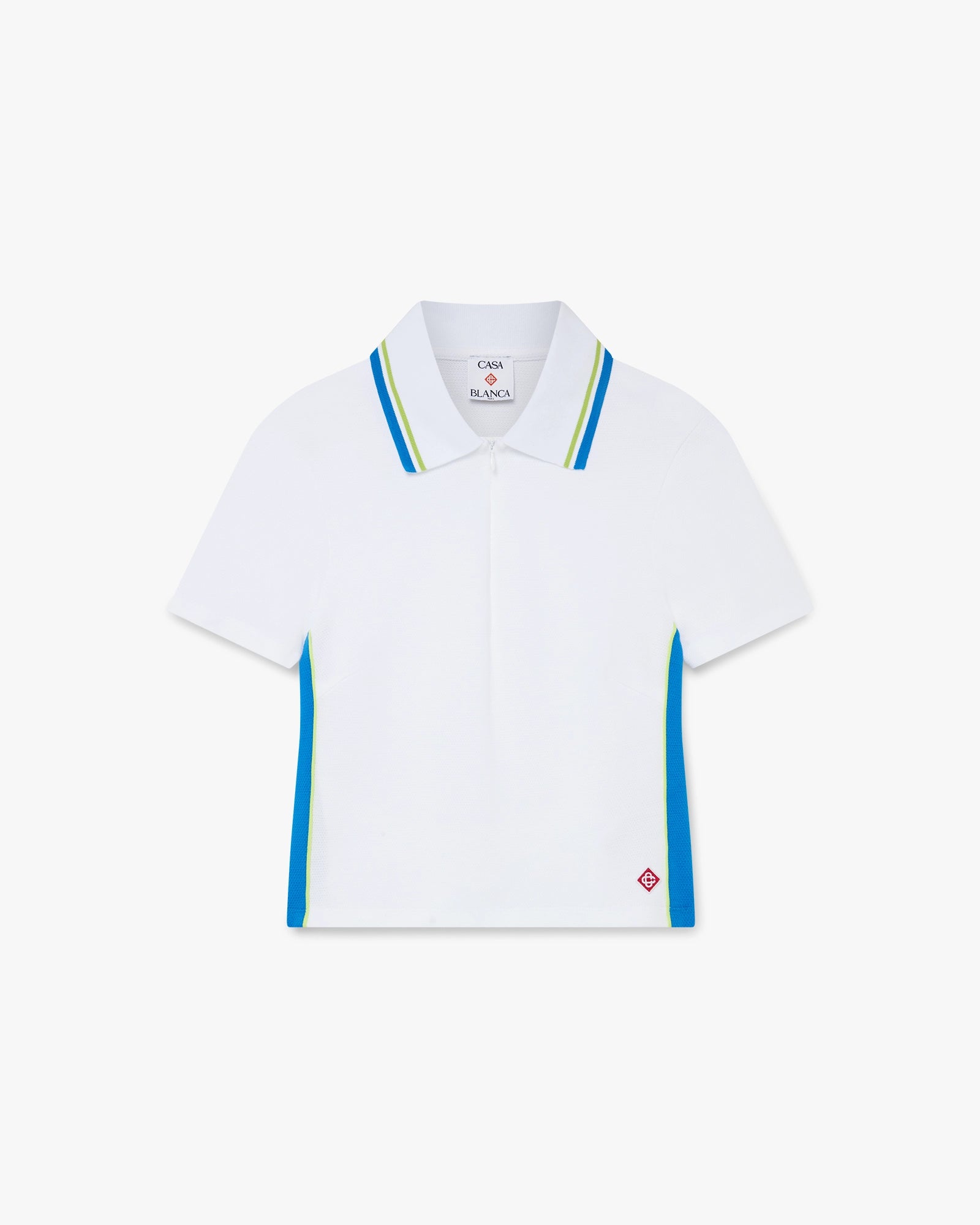White & Blue Pique Cut-Out Polo Shirt