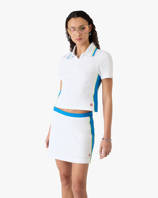 White & Blue Pique Cut-Out Polo Shirt
