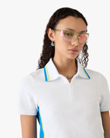 White & Blue Pique Cut-Out Polo Shirt