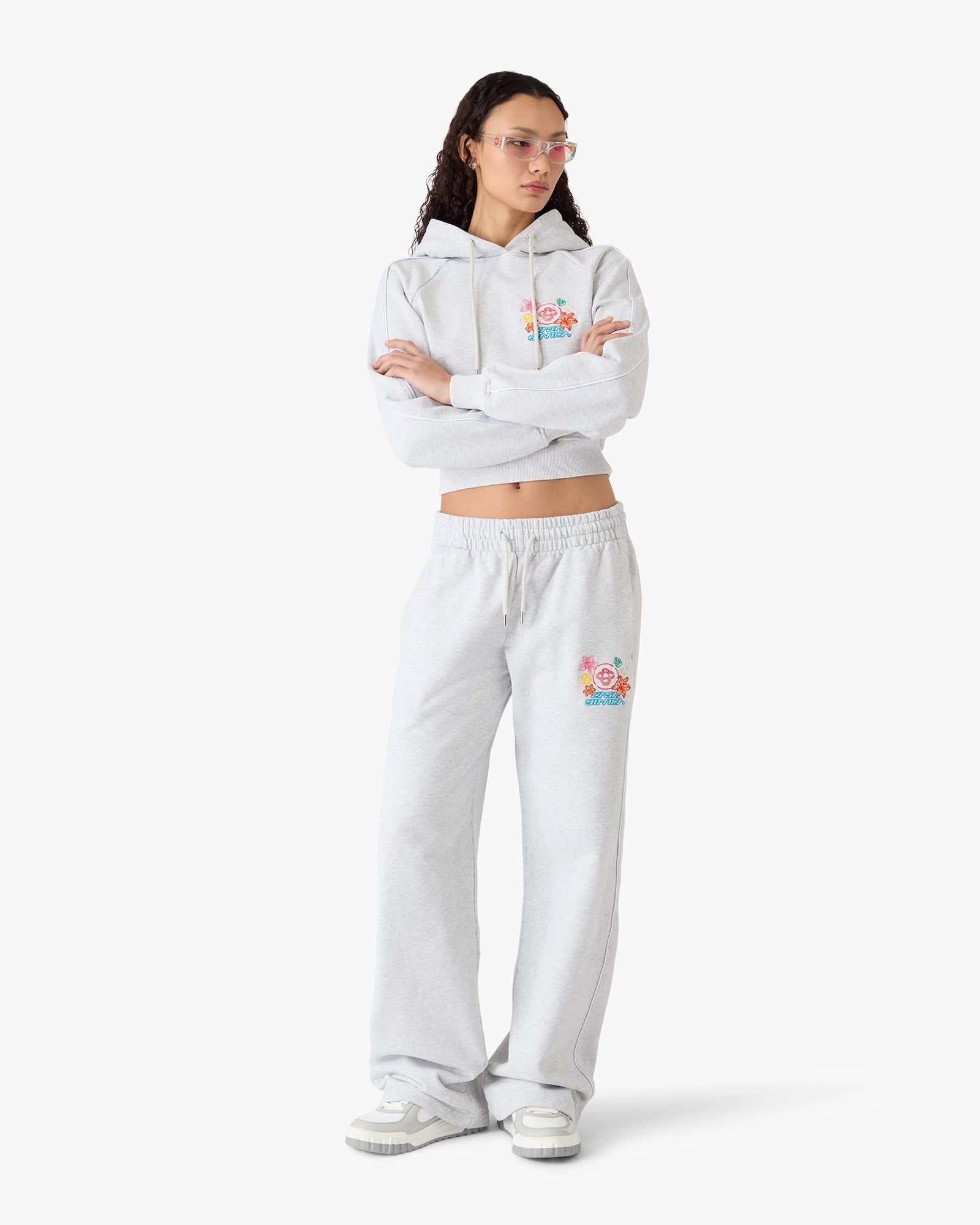 Grey Embroidered Cropped Sweatpants