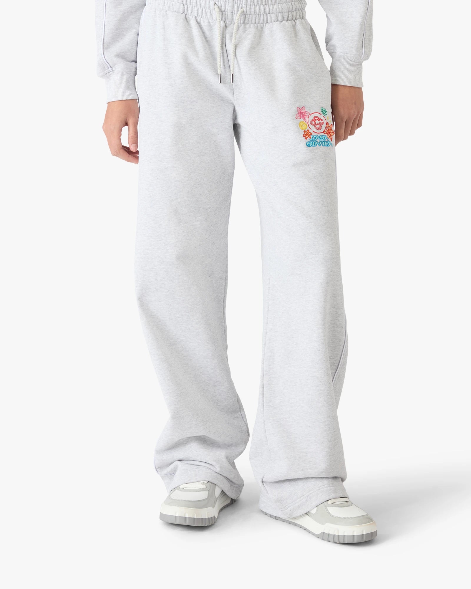 Grey Embroidered Cropped Sweatpants