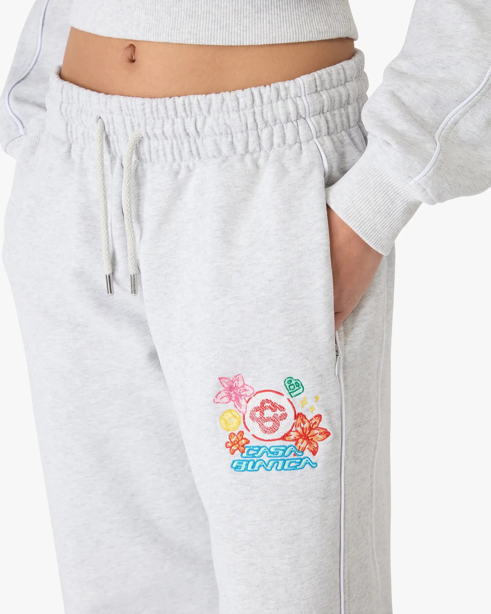 Grey Embroidered Cropped Sweatpants