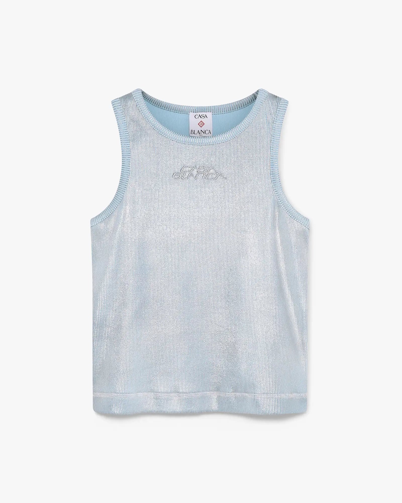 Débardeur côtelé bleu et argenté