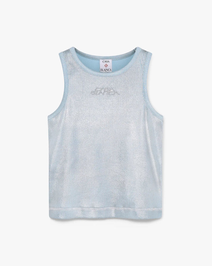 Débardeur côtelé bleu et argenté