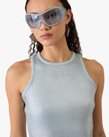 Débardeur côtelé bleu et argenté