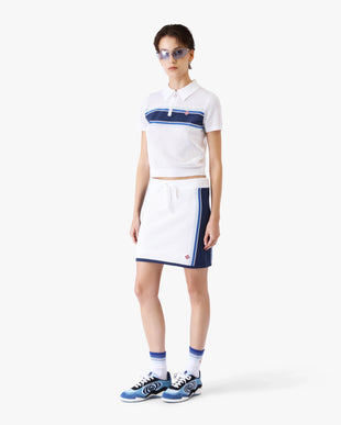 White & Blue Striped Mesh Top