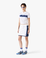 White & Blue Striped Mesh Top