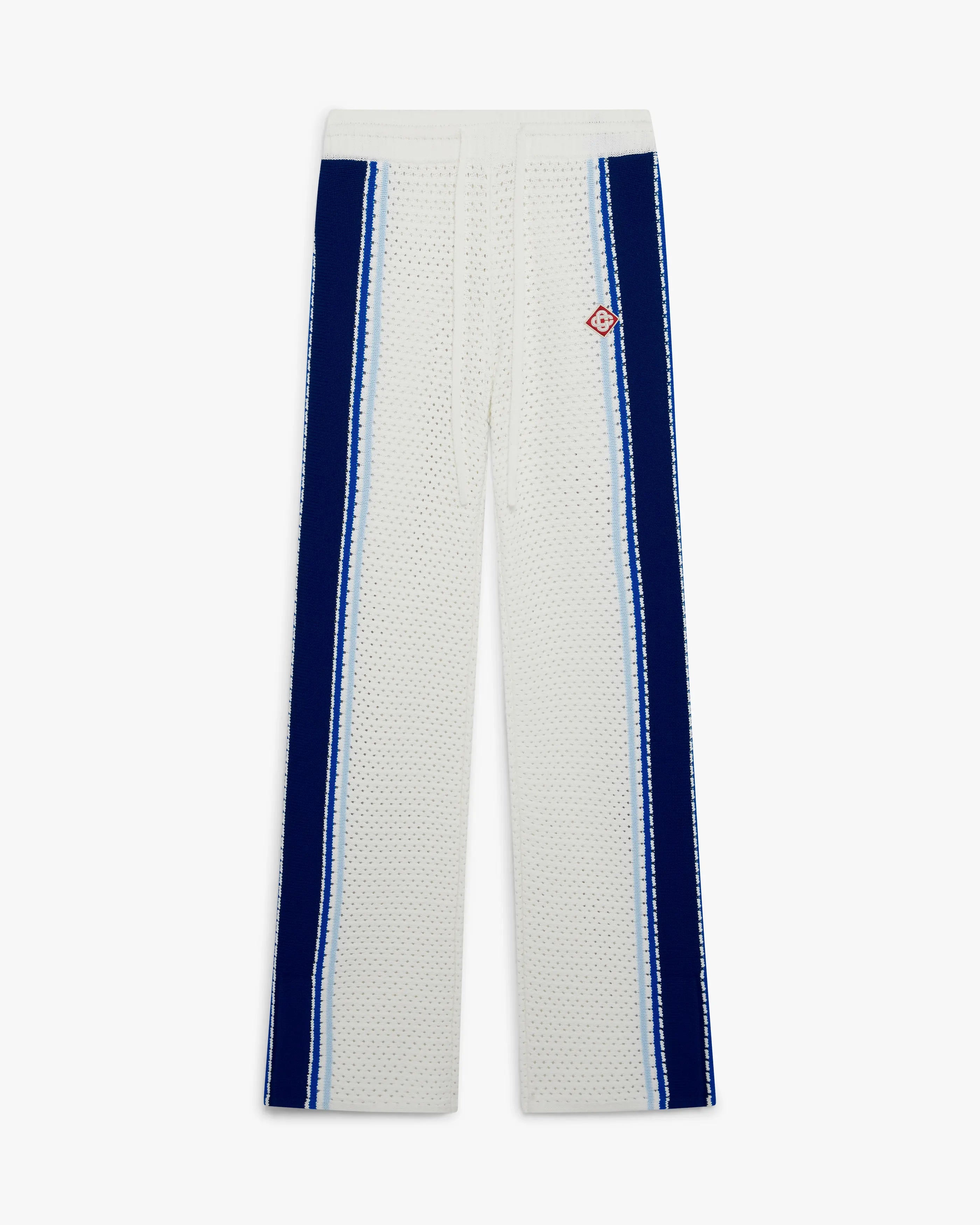 White & Blue Striped Mesh Trousers