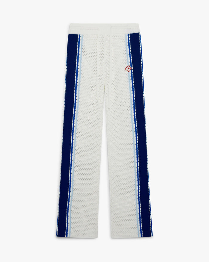 White & Blue Striped Mesh Trousers