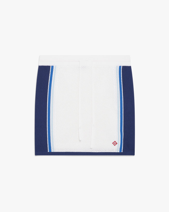 White & Blue Striped Mesh Mini Skirt