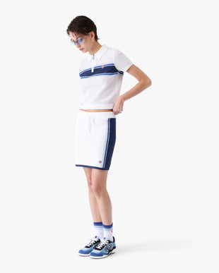 White & Blue Striped Mesh Mini Skirt