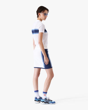 White & Blue Striped Mesh Mini Skirt