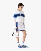 White & Blue Striped Mesh Bomber Jacket