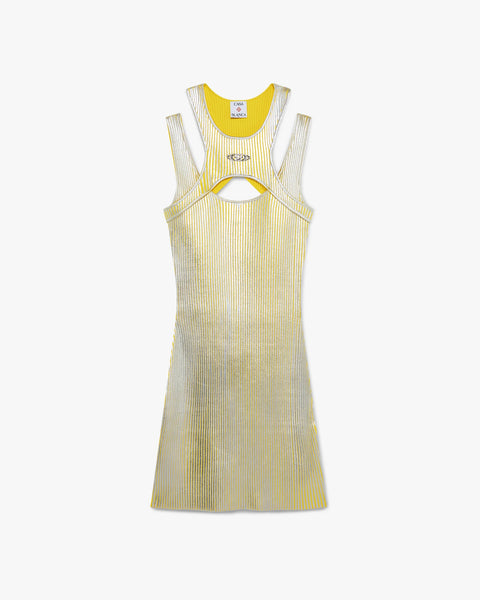 casablanca pleated mini dress Yellow Foil Printed Mini Dress