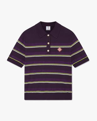 Purple & Green Striped Fitted Polo Shirt