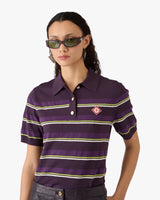 Purple & Green Striped Fitted Polo Shirt