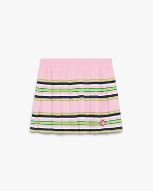 Pink & Green Striped Pleated Mini Skirt