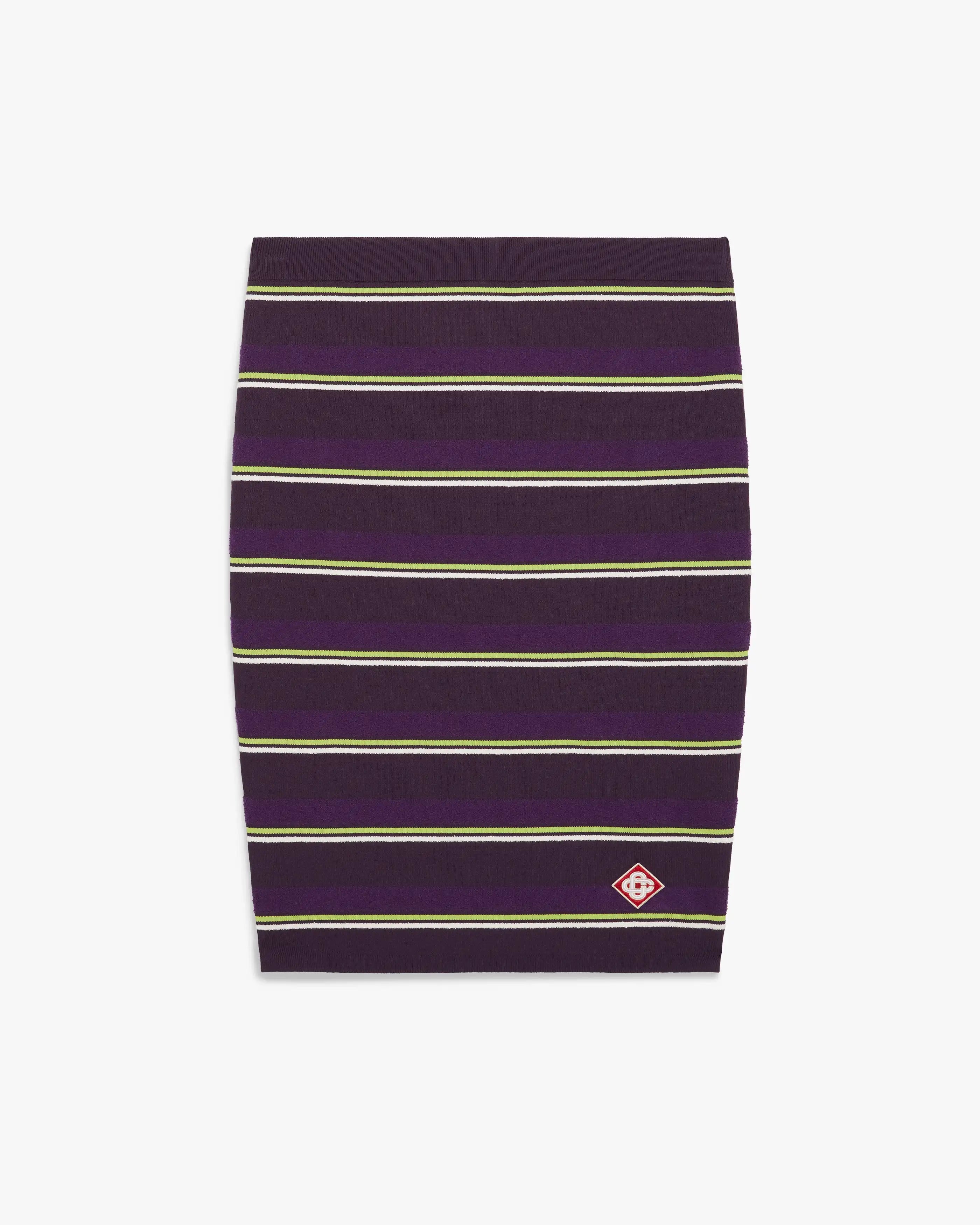 Purple & Green Striped Pleated Midi Skirt