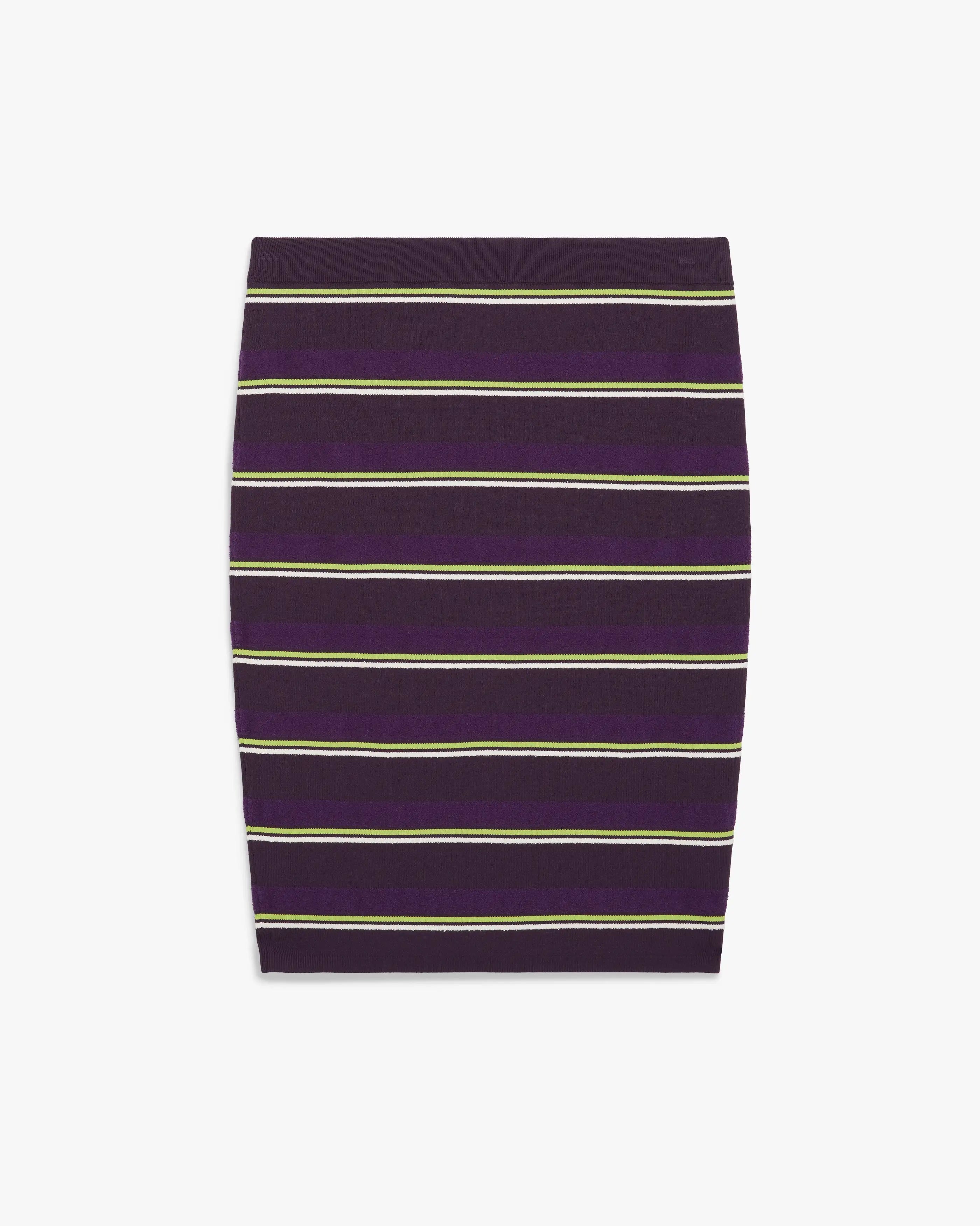 Purple & Green Striped Pleated Midi Skirt