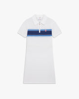 White & Blue Striped Mesh Midi Dress