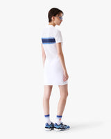 White & Blue Striped Mesh Midi Dress