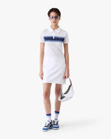 White & Blue Striped Mesh Midi Dress